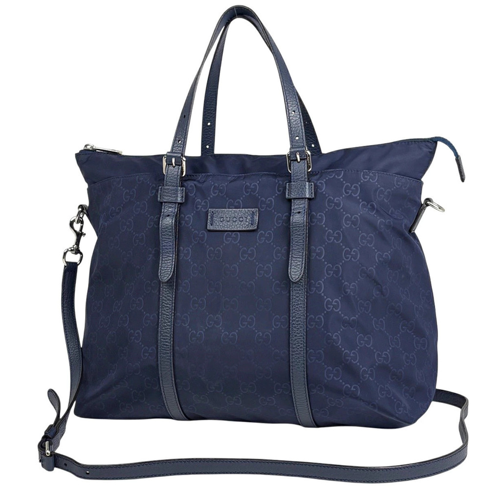 Gucci GG blue 2way tote satchel monogram leather